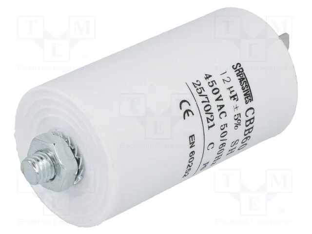 Motorstart kondensator 12 uF 450V Ø=40x70mm.