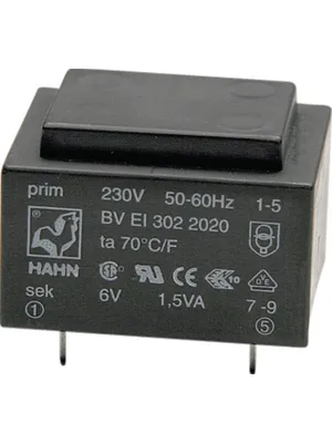 Transformer 3VA 230V 2x12V 2x125mA