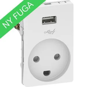 [139731] FUGA stikkontakt 2pol med jord med 5V USB lader 112 modul, hvid