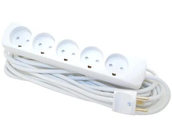 [140883] 5-Stikdåse, Med jord, Hvid, 5 m. kabel