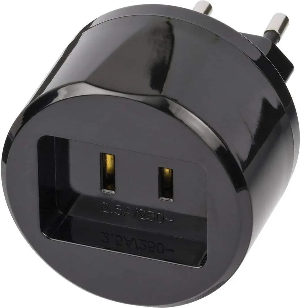 [143380] Adapter Euro > USA, 2,5A sikring, sort