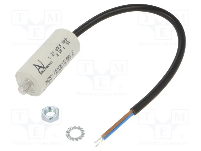 [147299] Motor capacitor 2 µF 470VAC Ø=25x58,5mm.