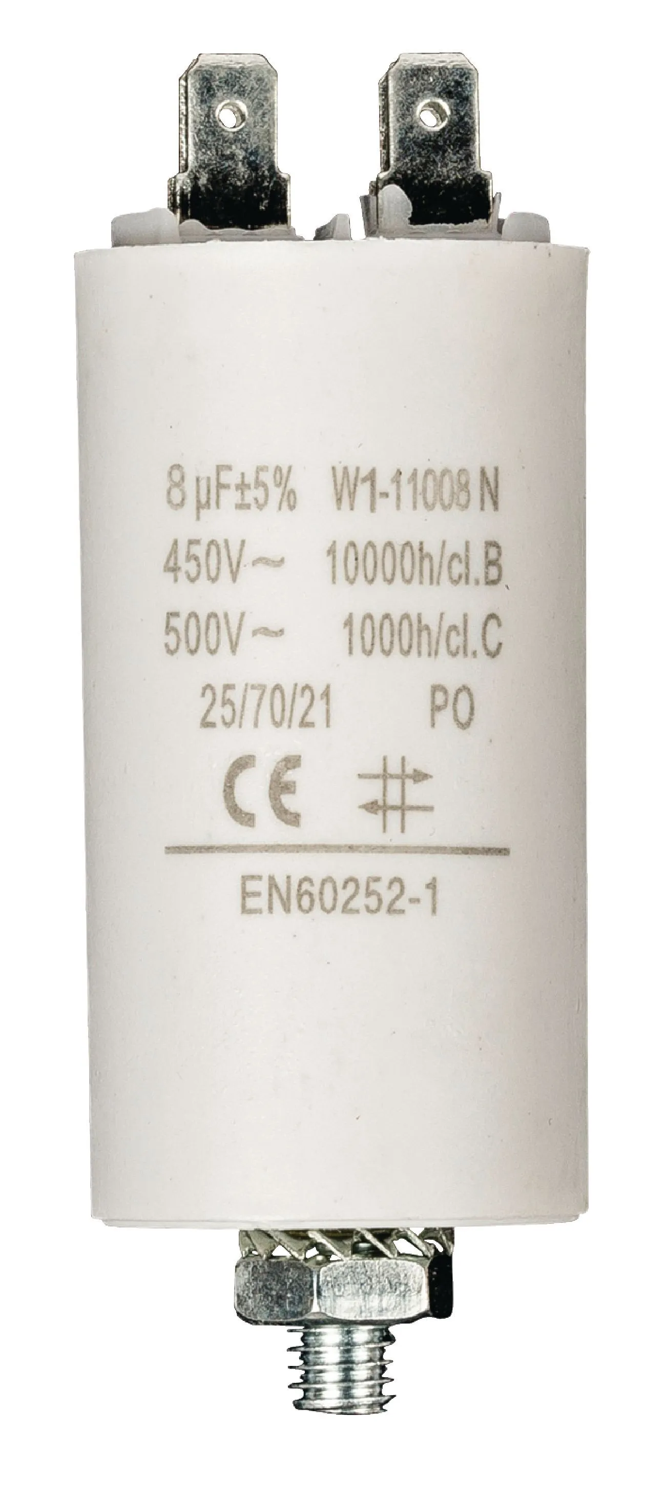 [150838] Motorstart kondensator 8uF 450VAC Ø=35x65mm.