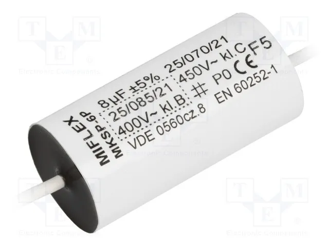 [150839] Motorstart kondensator 8uF 450VAC Ø=21x47mm.