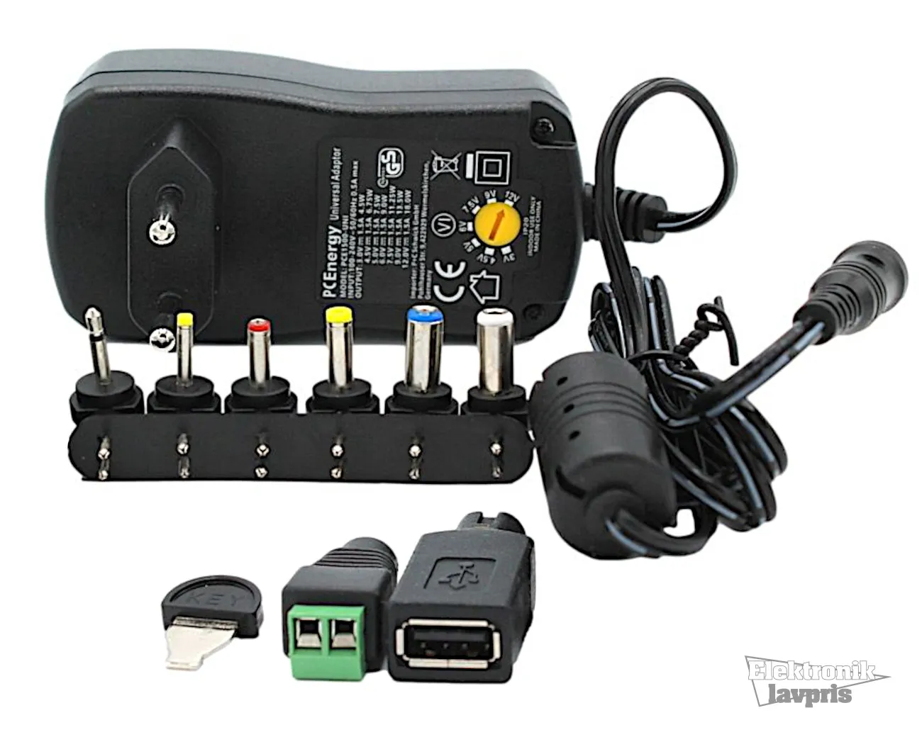 [152607] Universal Strømforsyning, 3-12V, USB, 1A