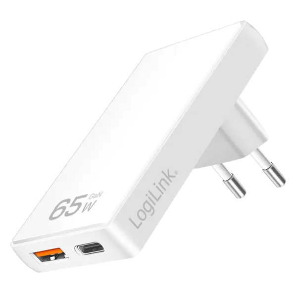 [156088] Dobbelt USB-adapter, 65 W, USB-A, USB-C, ekstra slank, hvid