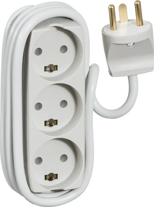 [127332] 3-Stikdåse, Med jord, Grå, 1,5 m. kabel
