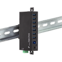 USB 3.0, 7-port hub, industrial design, 5 Gbps, 10 W, black