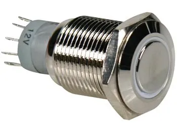 Metal Switch ON-(OFF) Hvid LED-lys Momentan Hul:Ø=16mm.
