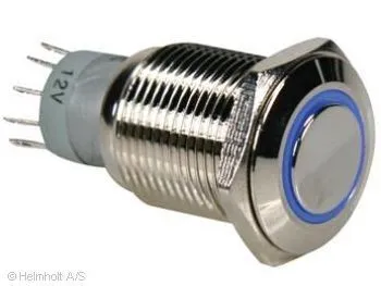 Metal Switch momentan-skifte  Blå LED-lys  Hul:Ø=16mm.