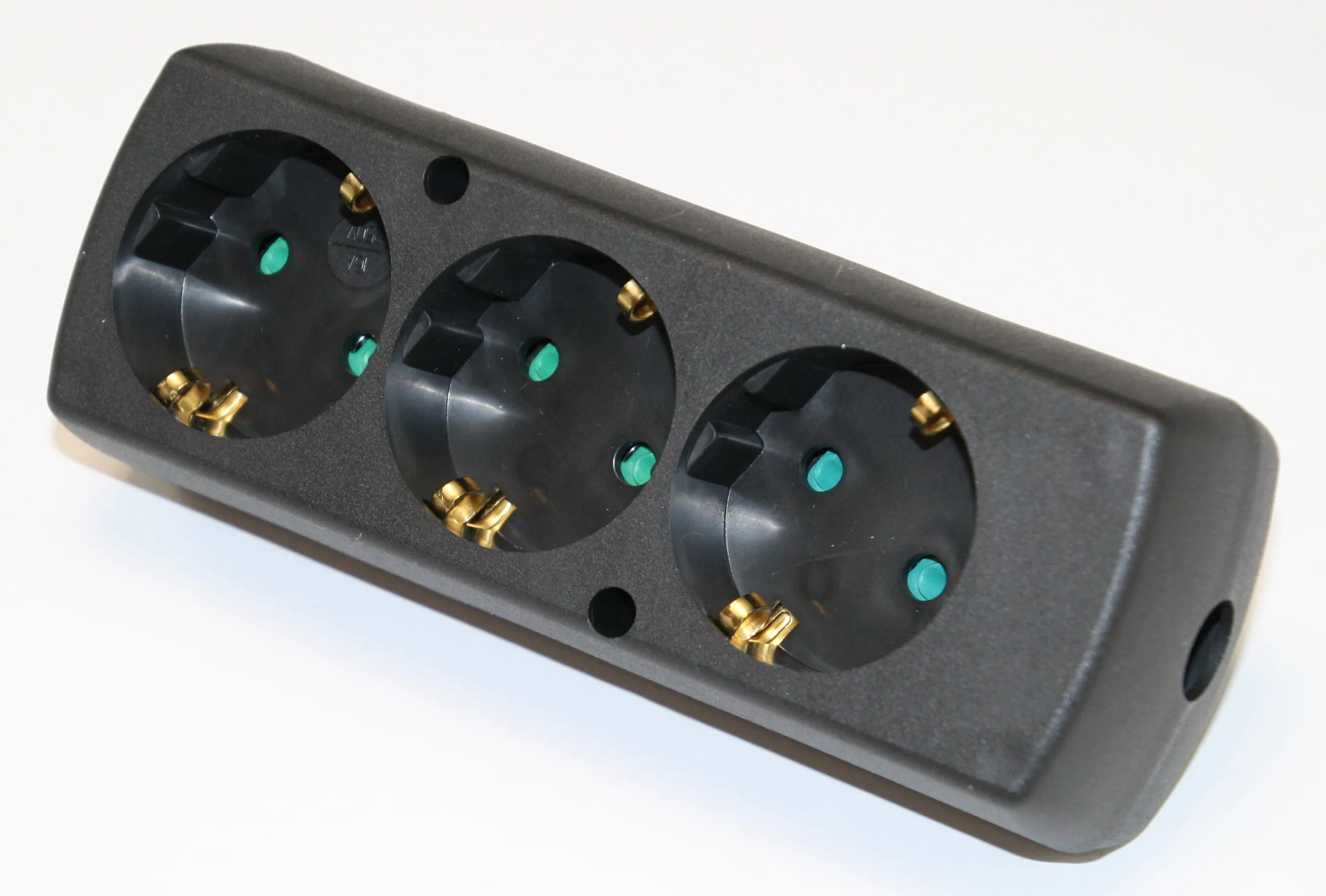 Stikdåse, Schuko, 3 udtag, uden kabel, sort
