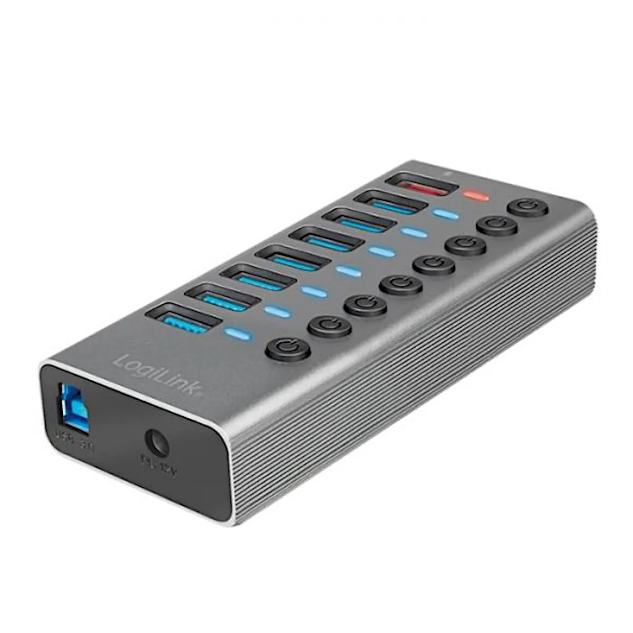USB 3.2 Hub, 7+1 port, afbryder + LED