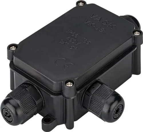 IP66 kabelsamledåse, med 3 x PG9 forskruninger, Sort 120 x 80 x 35mm