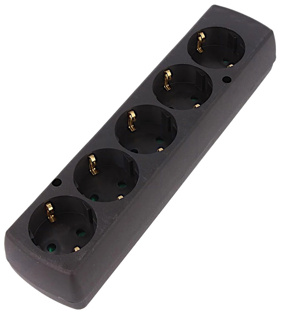 Stikdåse, Schuko, 5 udtag, uden kabel, sort