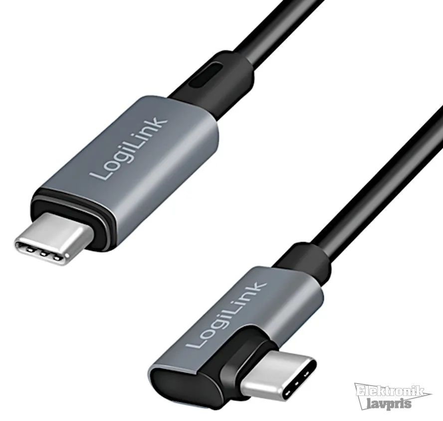 USB-C kabel, hurtig opladning med E-Mark, 90°, 3m