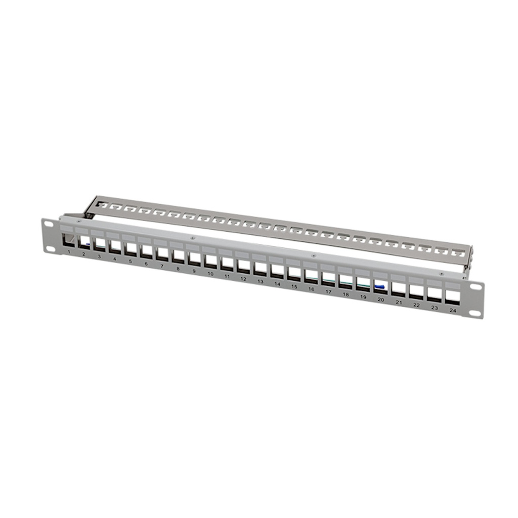 19" patchpanel til 24 keystone-moduler, 1U, grå
