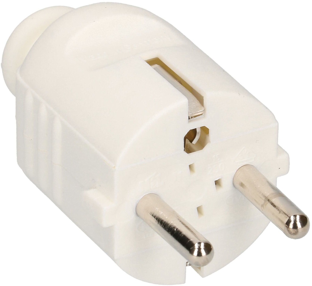 Schuko netstik han, 230V, m. jord, hvid