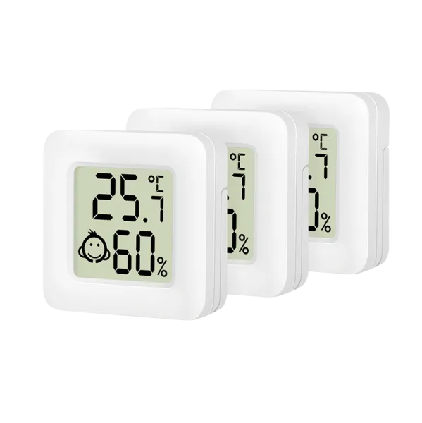 Flat travel thermo- hygrometer (3 pcs.), with comfort level emoji display, white