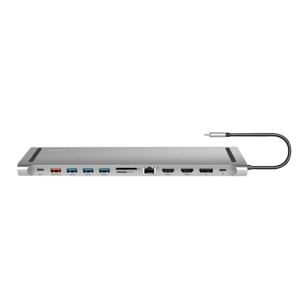 USB 3.2 Gen2 dockingstation, USB-C, 12 porte, PD, sølv