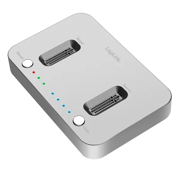 Dual M.2 NVMe SSD-dockingstation, offline klonfunktion, USB 3.2 Gen 2, sølv