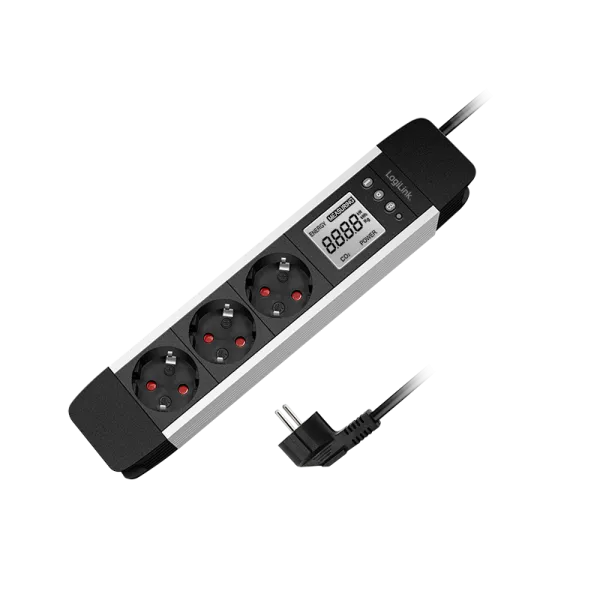 3-vejs stikdåse, LCD-display, energiforbrug i realtid/CO2-udledning