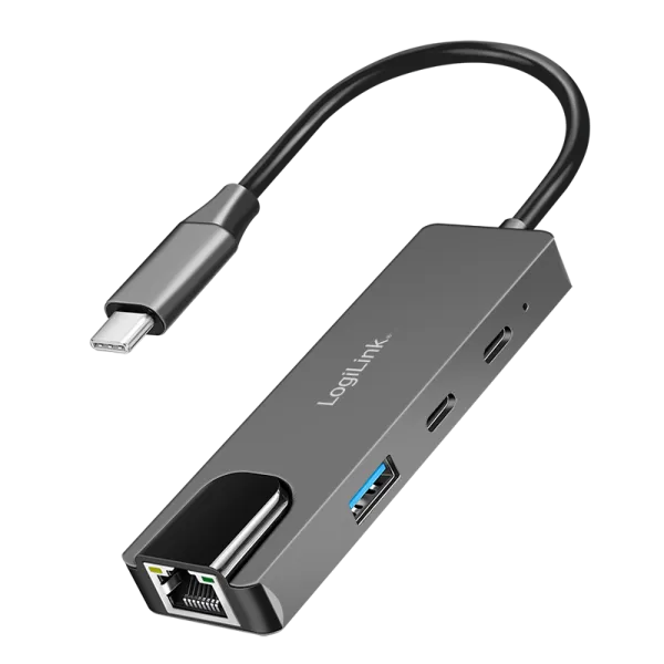 USB 3.2 Gen 1 hub, 3-ports, med 2,5G Gigabit Ethernet-adapter, space-grå