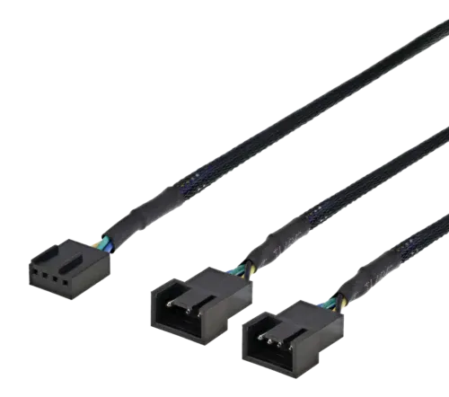 Forlængerkabel, 4-pin hun - 2x4-pin han, 30cm. Sort