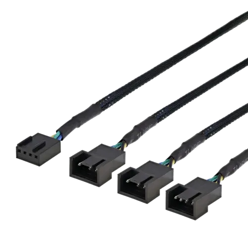 Forlængerkabel, 4-pin hun - 3x4-pin han, 30cm. Sort