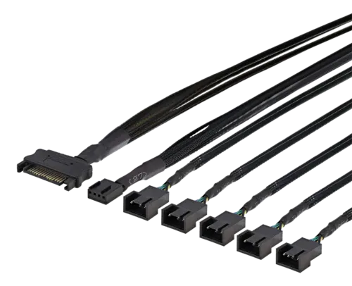 Forlængerkabel, 4-pin hun - 5x4-pin han, 45cm. Sort