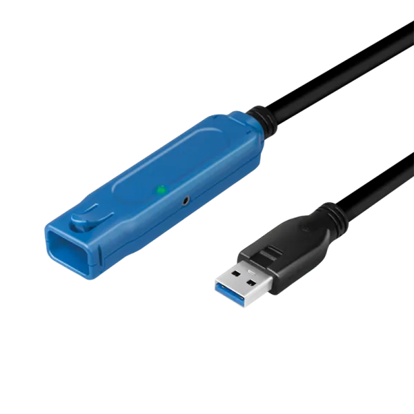USB 3.2 Gen1-kabel, USB-A/M til USB-A/F, Active, sort/blå, 10 m