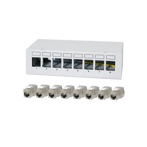 Patchpanel 8 porte med 8x Cat.6A Keystone moduler