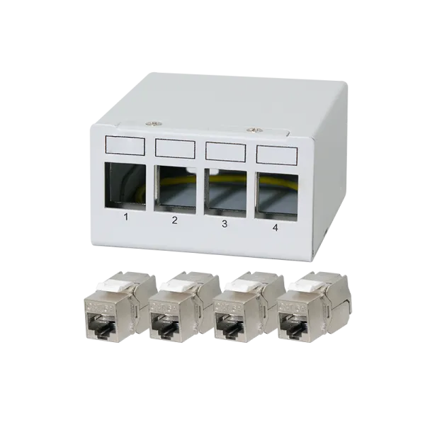 Patchpanel 4 porte med 4x Cat.6A Keystone-moduler