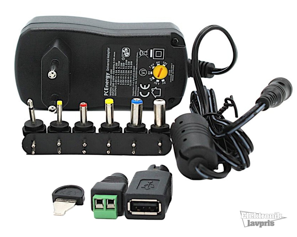 Universal Strømforsyning, 3-12V, USB, 1,5A