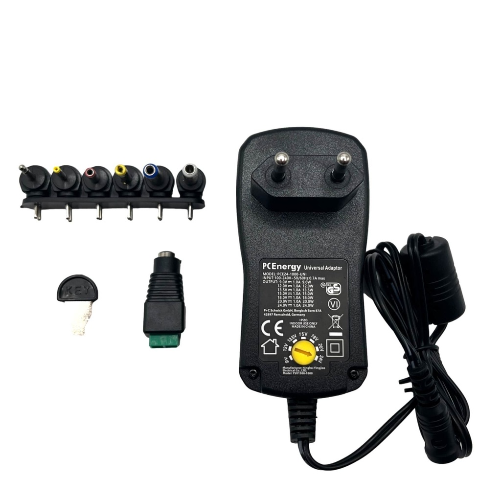 Universal Strømforsyning, 9-24V, USB, 1A