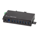USB 3.0, 7-port hub, industrial design, 5 Gbps, 10 W, black