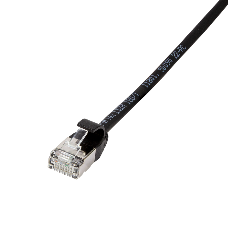 Patch cable SlimLine, Ultraflex, Cat.6A, U/FTP, black, 0,2 m