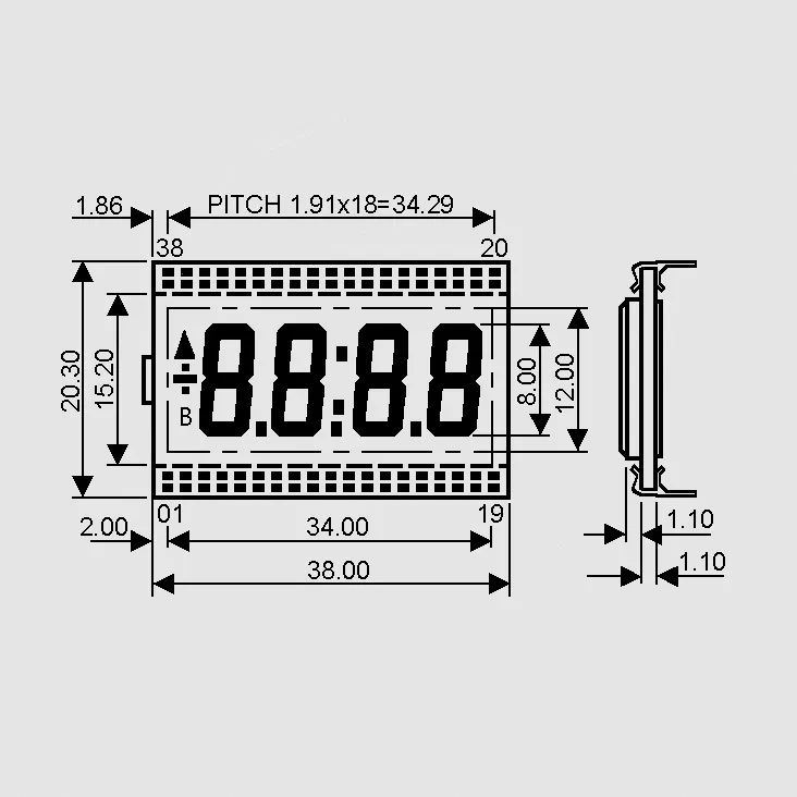 LCD-Display 4Dig + Annunc. 8,0mm