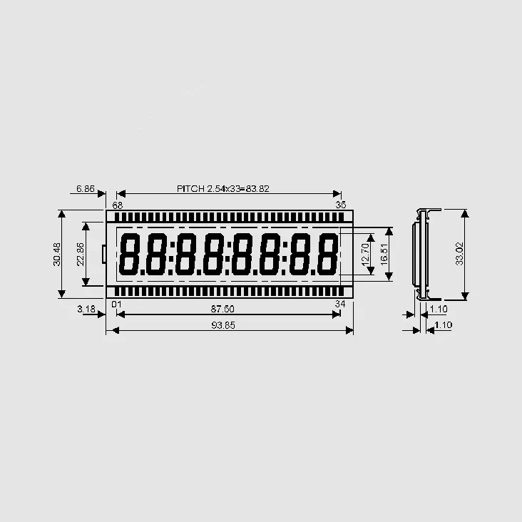 LCD-Display 8Dig 12,7mm