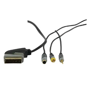 PC-TV kabel - 3.5mm han + S-VHS + RCA -> Scart, kabel, 2,5 meter