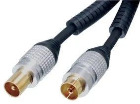 HQ antennekabel, Coax han <-> Coax hun, sort, 5m.