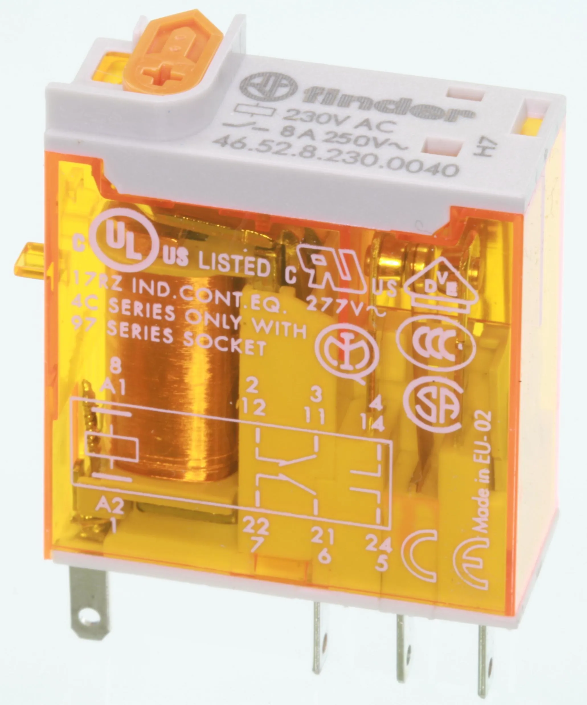 Finder Relæ 230VAC/0,5VA/28000R/2xSkifte/8A250VAC