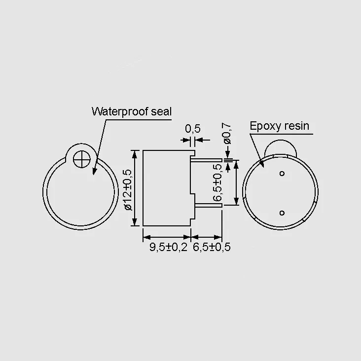 Buzzer 12mm PC 12VAC 2048Hz 90dB