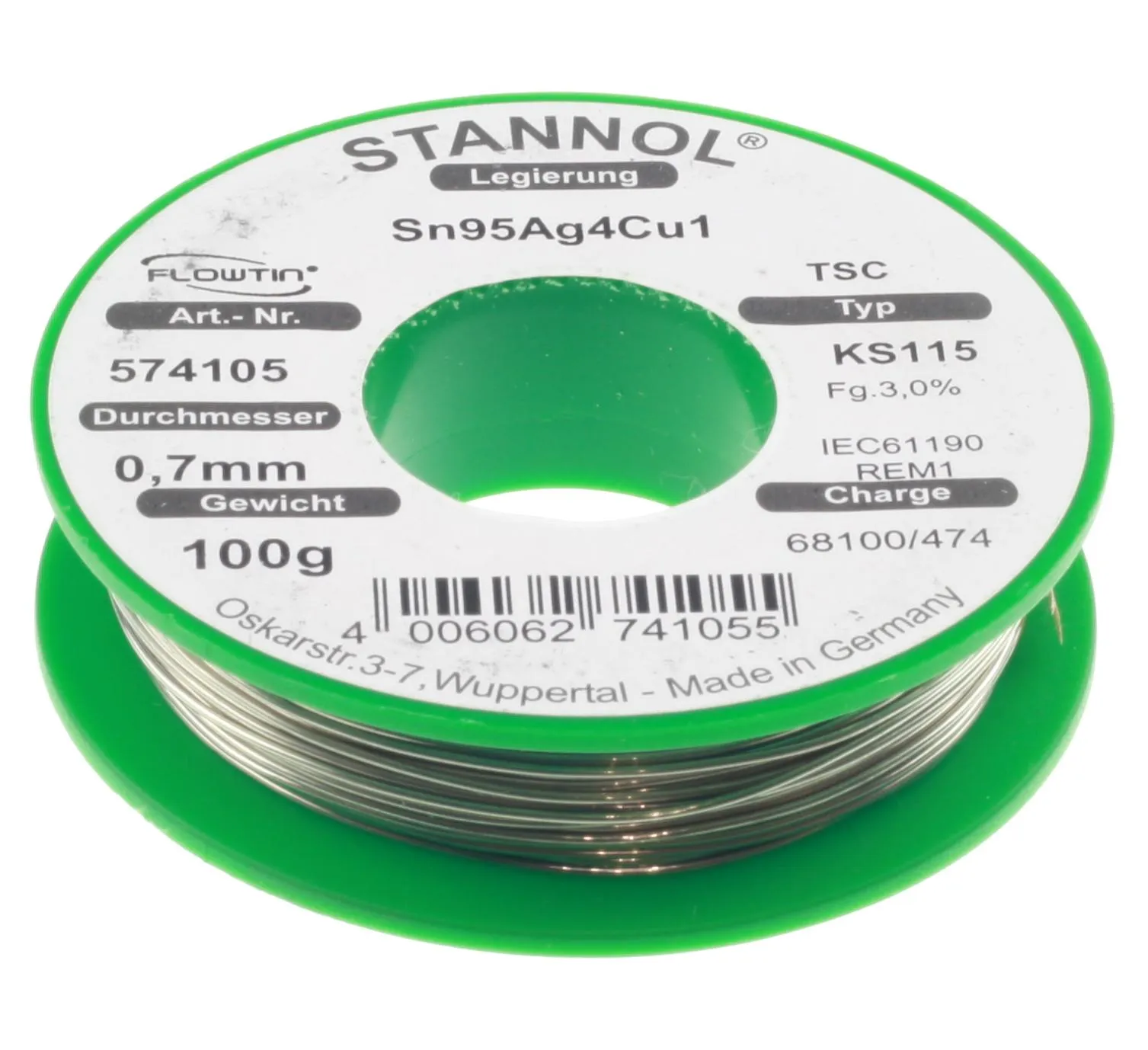 Sn95Ag4Cu1 3% 0,7mm 100g/574105 Loddetin Blyfri