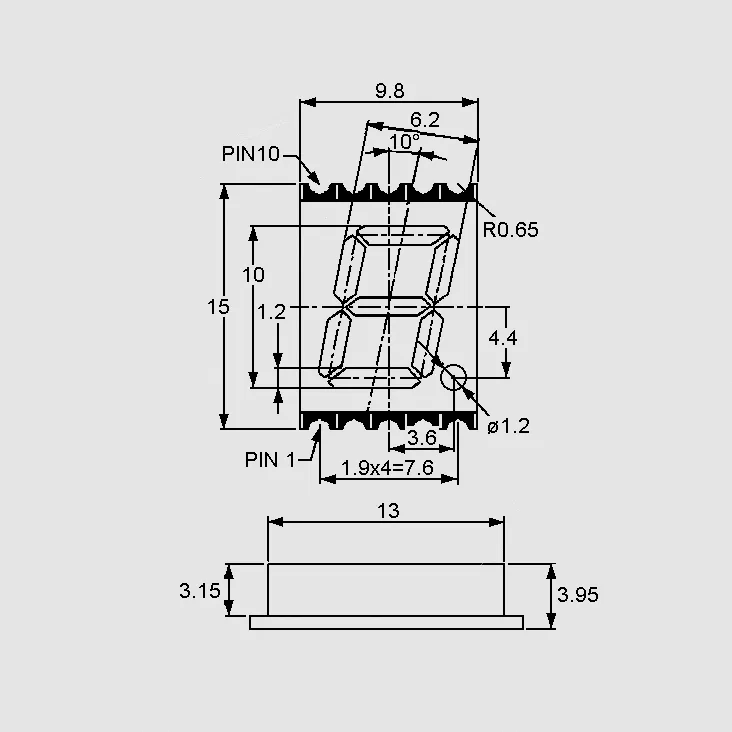 SMD-7Seg 10mm CA Red 37,8mcd