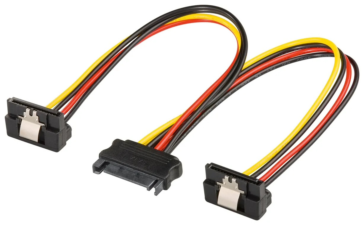 PC Y strømadapter, SATA, 1x stik til 2x stik, 90°