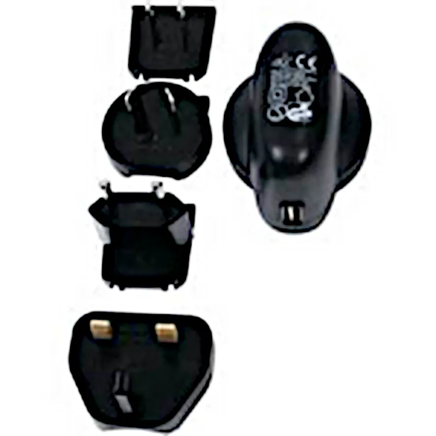 USB lader, 4 stik, UK, Europa, USA, Australien, sort