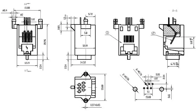 Modular-Jack Print 90° 6/6-Pole