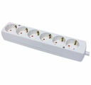 Stikdåse schuko, 6 udtag, uden kabel, hvid
