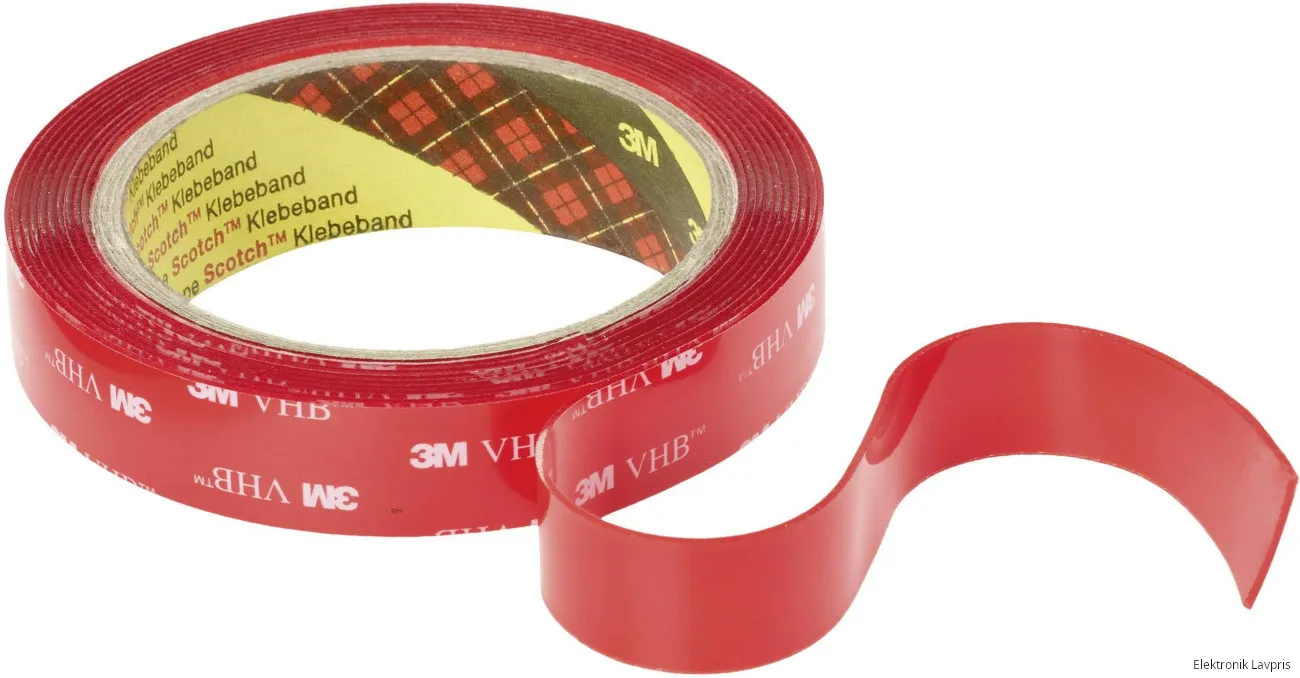Dobbeltklæbende tape, transparent, 19mm x 1,1mm x 3m