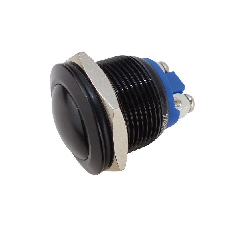 Aluminium trykknap 19 mm sort 1 x NO, knaphoved rund